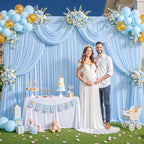 8 Panels Baby Blue Backdrop Curtain for Baby Shower Parties Wrinkle Free Light Blue Curtains Backdrop Drapes, alternate view