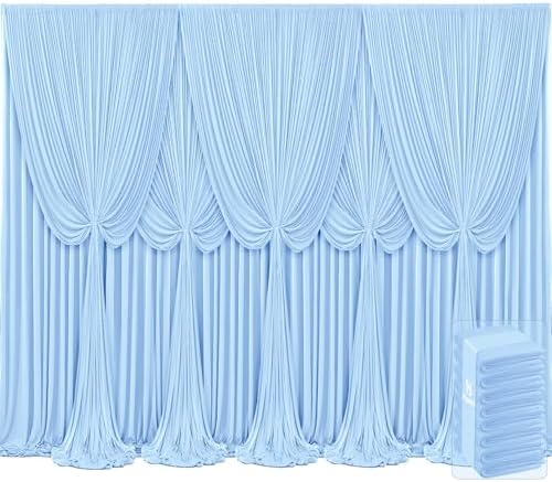 8 Panels Baby Blue Backdrop Curtains for Wedding Party Wrinkle Free Backdrops Curtain Drapes Fabric Decorations