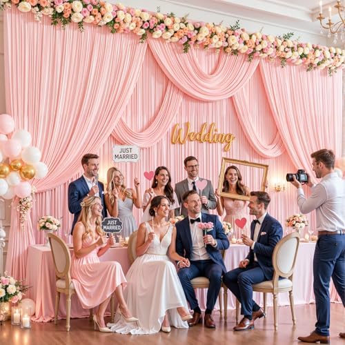 8 Panels Blush Pink Backdrop Curtains for Wedding Party Wrinkle Free Backdrops Curtain Drapes Fabric Decorations, alternate