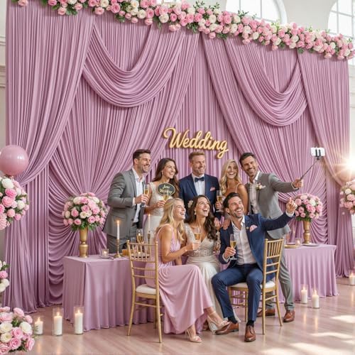 8 Panels Dusty Pink Backdrop Curtains for Wedding Party Wrinkle Free Backdrops Curtain Drapes Fabric Decorations, alternate
