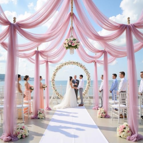 8 Panels Dusty Rose Wedding Arch Draping Fabric 30" x 19ft Wedding Drapes Tulle Drapes for Backdrop Sheer Fabric, alternate