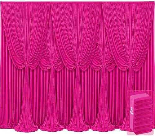 8 Panels Hot Pink Backdrop Curtains for Wedding Party Wrinkle Free Backdrops Curtain Drapes Fabric Decorations