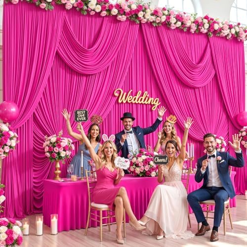 8 Panels Hot Pink Backdrop Curtains for Wedding Party Wrinkle Free Backdrops Curtain Drapes Fabric Decorations, alternate