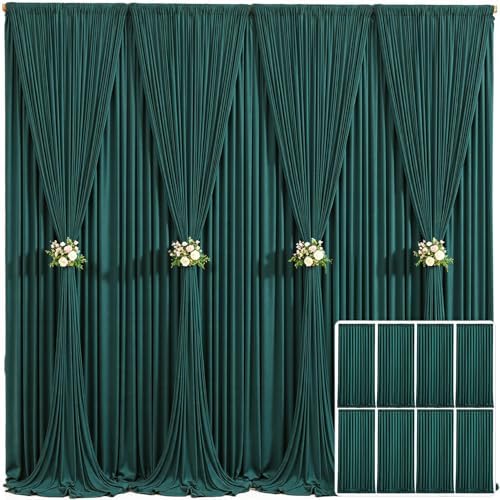 8 Panels Hunter Green Backdrop Curtain for Parties Wrinkle Free Dark Green Photo Curtains Backdrop Drapes Fabric