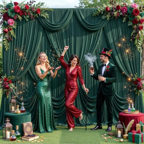 8 Panels Hunter Green Backdrop Curtain for Parties Wrinkle Free Dark Green Photo Curtains Backdrop Drapes Fabric, alternate