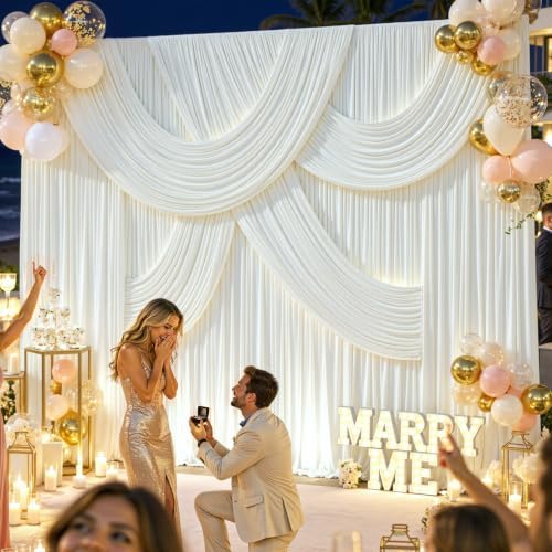 8 Panels Ivory Backdrop Curtains for Wedding Party Wrinkle Free Backdrops Curtain Drapes Fabric Decorations, alternate view 2