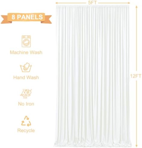 8 Panels Ivory Backdrop Curtains for Wedding Party Wrinkle Free Backdrops Curtain Drapes Fabric Decorations, alternate view 5