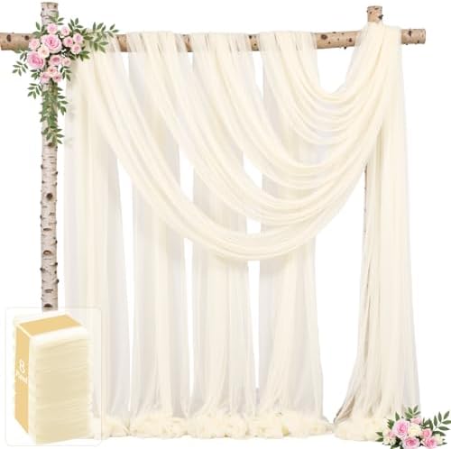 8 Panels Ivory Wedding Arch Draping Fabric 30" x 19ft Wedding Drapes Tulle Drapes for Backdrop Sheer Fabric