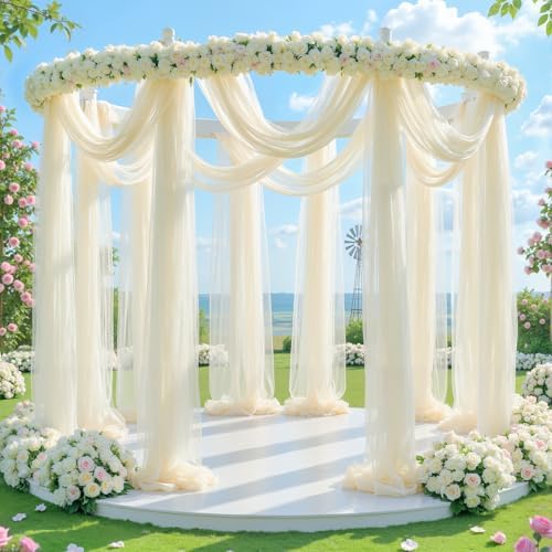 8 Panels Ivory Wedding Arch Draping Fabric 30" x 19ft Wedding Drapes Tulle Drapes for Backdrop Sheer Fabric, alternate view 3