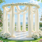 8 Panels Ivory Wedding Arch Draping Fabric 30" x 19ft Wedding Drapes Tulle Drapes for Backdrop Sheer Fabric, alternate view 3