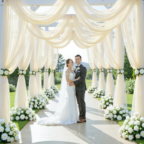 8 Panels Ivory Wedding Arch Draping Fabric 30" x 19ft Wedding Drapes Tulle Drapes for Backdrop Sheer Fabric, alternate view 4