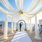 8 Panels Ivory Wedding Arch Draping Fabric 30" x 19ft Wedding Drapes Tulle Drapes for Backdrop Sheer Fabric, alternate view 5