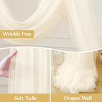 8 Panels Ivory Wedding Arch Draping Fabric 30" x 19ft Wedding Drapes Tulle Drapes for Backdrop Sheer Fabric, alternate view 6