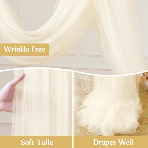 8 Panels Ivory Wedding Arch Draping Fabric 30" x 19ft Wedding Drapes Tulle Drapes for Backdrop Sheer Fabric, alternate view 6