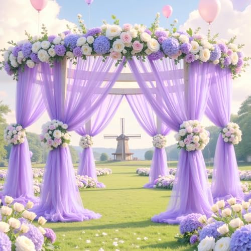 8 Panels Lavender Wedding Arch Draping Fabric 30" x 19ft Wedding Drapes Tulle Drapes for Backdrop Sheer Fabric, alternate