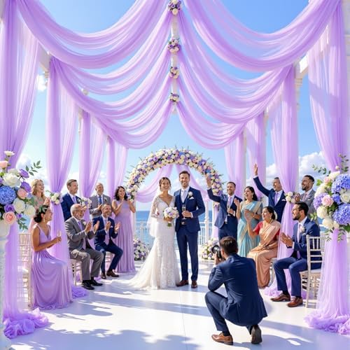 8 Panels Lavender Wedding Arch Draping Fabric 30" x 19ft Wedding Drapes Tulle Drapes for Backdrop Sheer Fabric, alternate