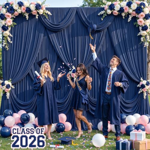 8 Panels Navy Blue Backdrop Curtain for Parties Wrinkle Free Photo Curtains Backdrop Drapes Fabric Decoration, alternate view