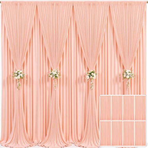 8 Panels Peach Backdrop Curtain for Parties Wedding Wrinkle Free Peach Photo Curtains Backdrop Drapes Fabric