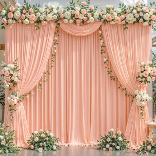 8 Panels Peach Backdrop Curtain for Parties Wedding Wrinkle Free Peach Photo Curtains Backdrop Drapes Fabric, alternate view