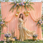 8 Panels Peach Backdrop Curtain for Parties Wedding Wrinkle Free Peach Photo Curtains Backdrop Drapes Fabric, alternate view