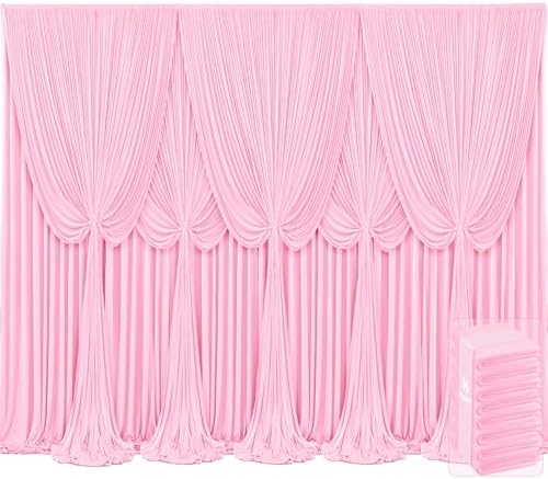 8 Panels Pink Backdrop Curtains for Wedding Party Wrinkle Free Backdrops Curtain Drapes Fabric Decorations Photo