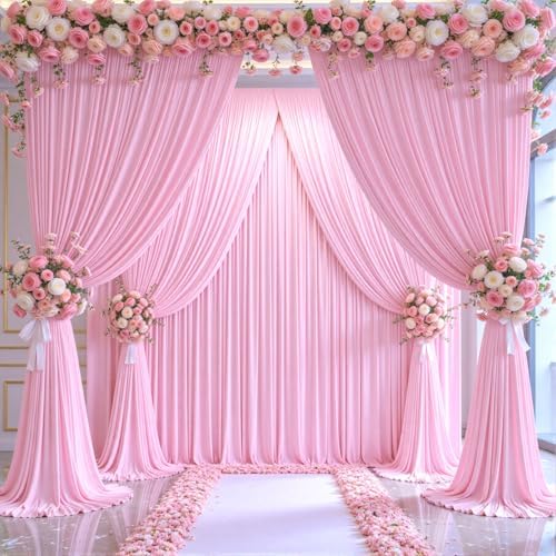 8 Panels Pink Backdrop Curtains for Wedding Party Wrinkle Free Backdrops Curtain Drapes Fabric Decorations Photo, alternate