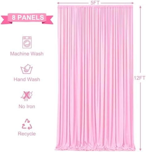 8 Panels Pink Backdrop Curtains for Wedding Party Wrinkle Free Backdrops Curtain Drapes Fabric Decorations Photo, alternate