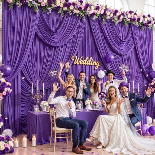 8 Panels Purple Backdrop Curtains for Wedding Party Wrinkle Free Backdrops Curtain Drapes Fabric Decorations, alternate view