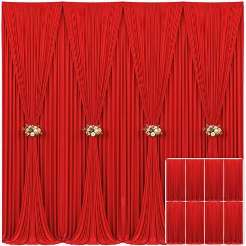 8 Panels Red Backdrop Curtain for Parties Wedding Wrinkle Free Red Photo Curtains Backdrop Drapes Fabric