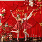 8 Panels Red Backdrop Curtain for Parties Wedding Wrinkle Free Red Photo Curtains Backdrop Drapes Fabric, alternate view 2