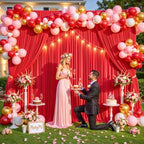 8 Panels Red Backdrop Curtain for Parties Wedding Wrinkle Free Red Photo Curtains Backdrop Drapes Fabric, alternate view 4