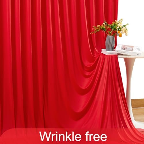 8 Panels Red Backdrop Curtain for Parties Wedding Wrinkle Free Red Photo Curtains Backdrop Drapes Fabric, alternate view 6