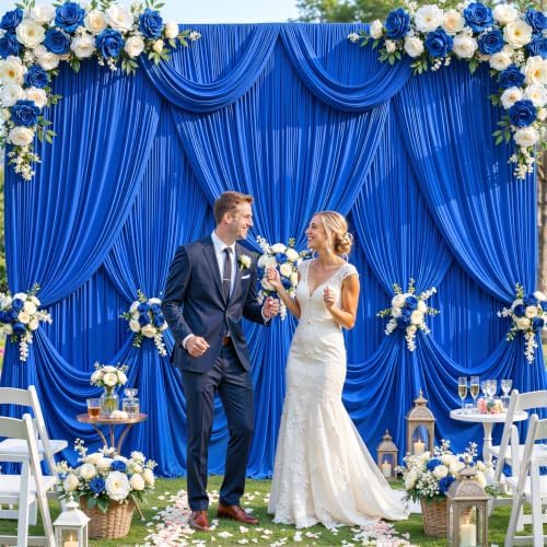8 Panels Royal Blue Backdrop Curtain for Wedding Parties Wrinkle Free Blue Photo Curtains Backdrop Drapes Fabric, alternate