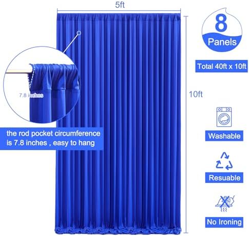 8 Panels Royal Blue Backdrop Curtain for Wedding Parties Wrinkle Free Blue Photo Curtains Backdrop Drapes Fabric, alternate