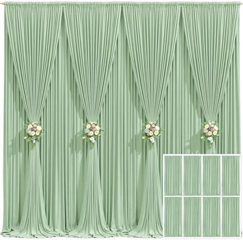 8 Panels Sage Green Backdrop Curtain for Parties Wrinkle Free Dark Green Photo Curtains Backdrop Drapes Fabric