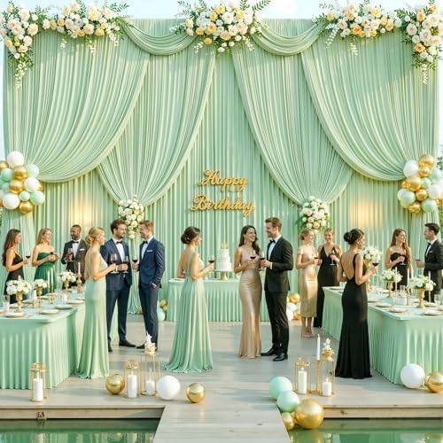8 Panels Sage Green Backdrop Curtain for Parties Wrinkle Free Dark Green Photo Curtains Backdrop Drapes Fabric, alternate