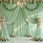 8 Panels Sage Green Backdrop Curtains for Wedding Party Wrinkle Free Backdrops Curtain Drapes Fabric Decorations, alternate