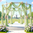 8 Panels Sage Green Wedding Arch Draping Fabric 30" x 19ft Wedding Drapes Tulle Drapes for Backdrop Sheer Fabric, alternate