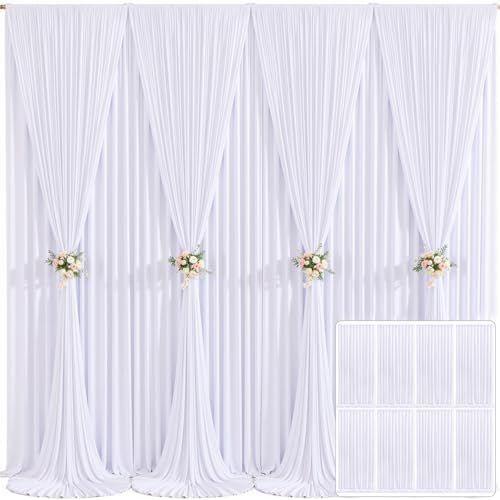 8 Panels White Backdrop Curtain for Parties Wedding Wrinkle Free White Photo Curtains Backdrops Drapes Fabric