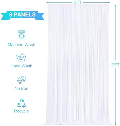 8 Panels White Backdrop Curtains for Wedding Party Wrinkle Free Backdrops Curtain Drapes Fabric Decorations, alternate view 6