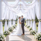 8 Panels White Wedding Arch Draping Fabric 30" x 19ft Wedding Drapes Tulle Drapes for Backdrop Sheer Fabric, alternate view 2