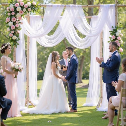 8 Panels White Wedding Arch Draping Fabric 30" x 19ft Wedding Drapes Tulle Drapes for Backdrop Sheer Fabric, alternate view 3