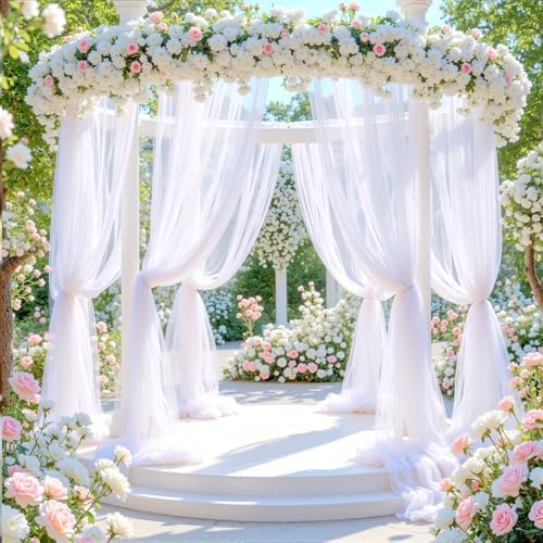 8 Panels White Wedding Arch Draping Fabric 30" x 19ft Wedding Drapes Tulle Drapes for Backdrop Sheer Fabric, alternate view 4