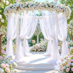 8 Panels White Wedding Arch Draping Fabric 30" x 19ft Wedding Drapes Tulle Drapes for Backdrop Sheer Fabric, alternate view 4