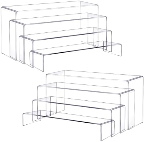 8 Pcs 11 to 12” Large Acrylic Display Riser 4 Size Display Shelf in clear