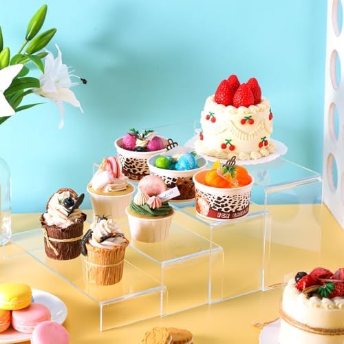 8 Pcs 11 to 12” Large Acrylic Display Riser 4 Size Display Shelf in clear, alternate view 2