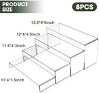 8 Pcs 11 to 12” Large Acrylic Display Riser 4 Size Display Shelf in clear, alternate view 3
