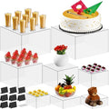 8 PCS 12" to 6" Clear Buffet Risers with Mini Sign and Makers, Large Food Risers for Buffet Table, Display Shelf