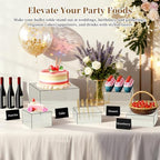 8 PCS 12" to 6" Clear Buffet Risers with Mini Sign and Makers, Large Food Risers for Buffet Table, Display Shelf, alternate