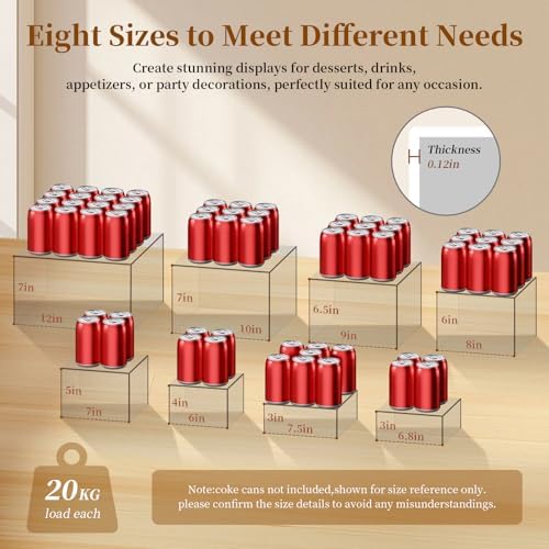 8 PCS 12" to 6" Clear Buffet Risers with Mini Sign and Makers, Large Food Risers for Buffet Table, Display Shelf, alternate